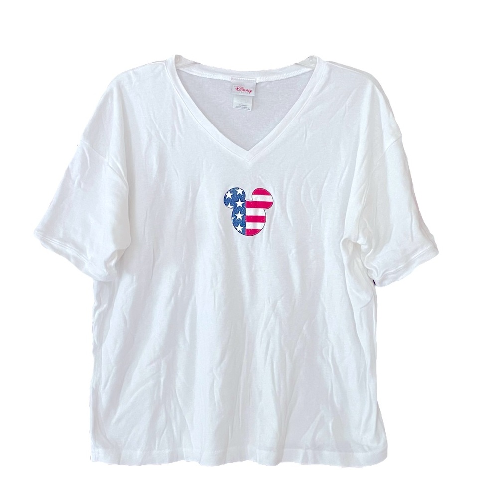 Disney Store Vintage Tee American Flag Mickey Head Walt Disney World White